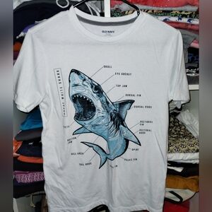 Old Navy White Tee with Shark Diagram XL Boys Tee